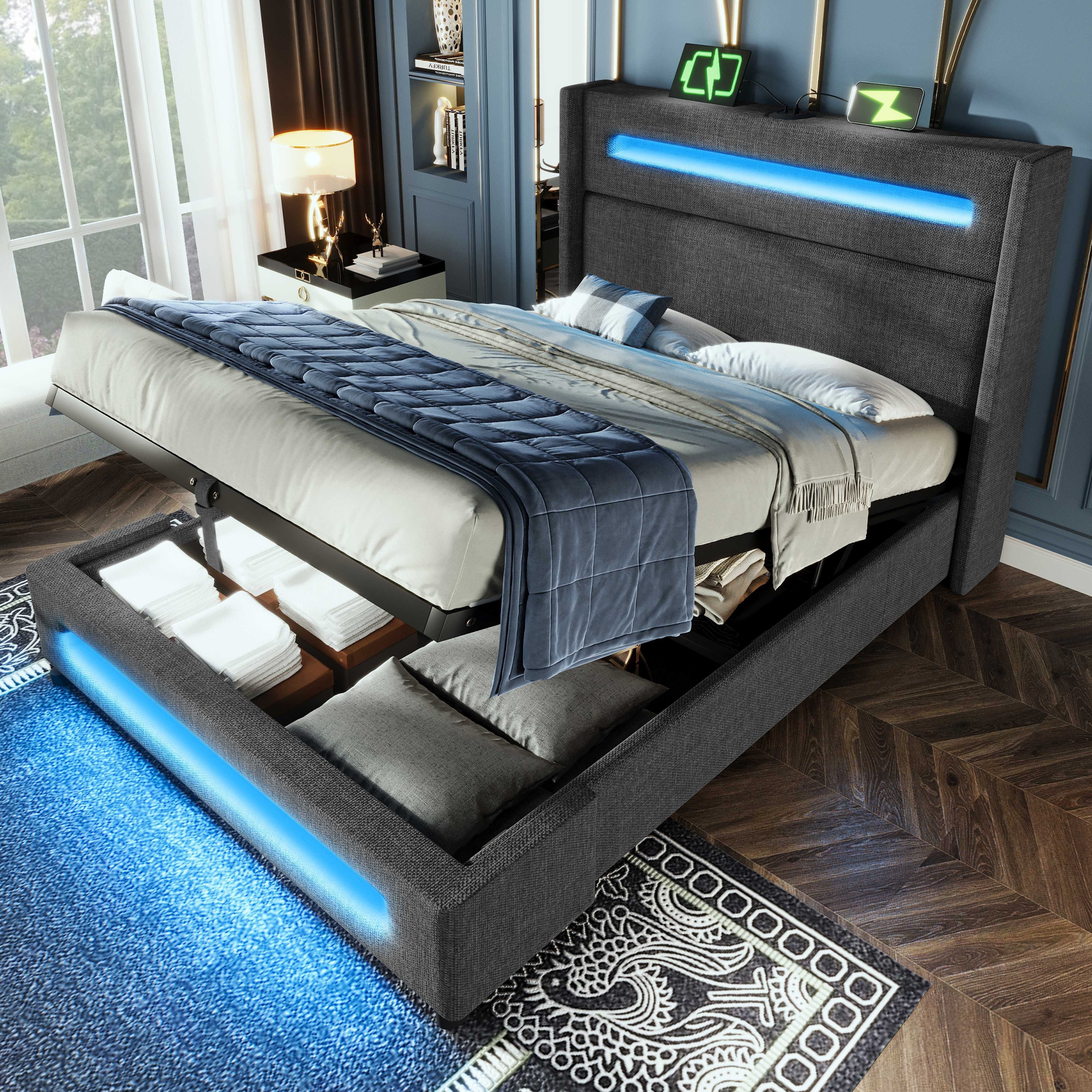 BlingBin Einzelbett Polsterbett Jugendbett (1-tlg., Jugendbett mit LED, hyd günstig online kaufen