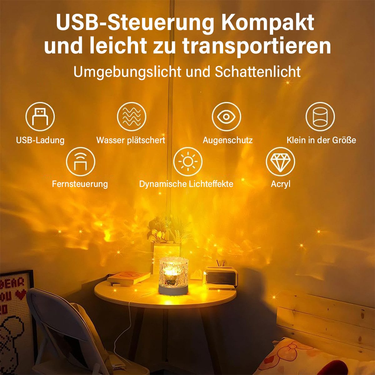 RWEUOQ Nachtlicht Nachtlicht Rotierende Wasserwelle Nachttischlampe günstig online kaufen
