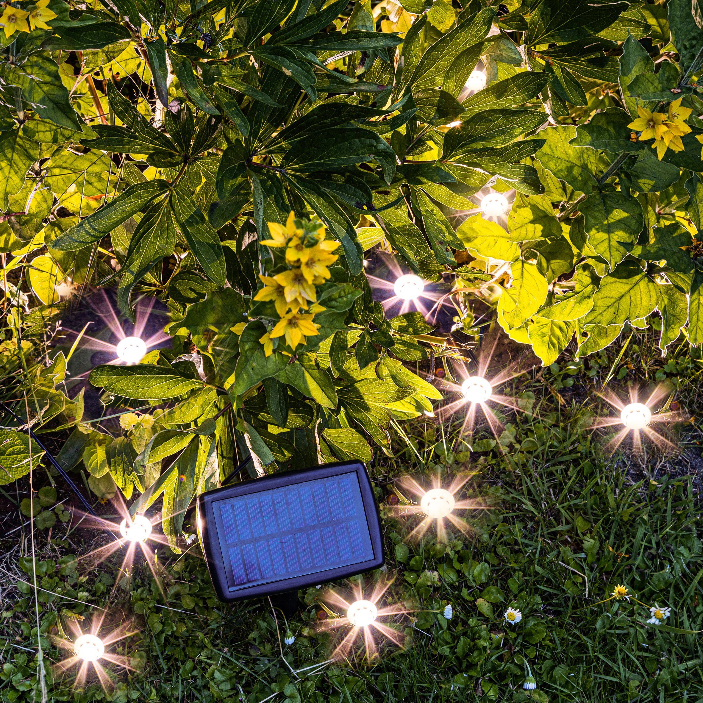 Spetebo LED klein Beleuchtung Mini weiß, Solarleuchte Deko Solar - 10er Set, fest Garten außen LED Pflanzenstrahler Ein-/Ausschalter, Strahler warm verbaut, LED für
