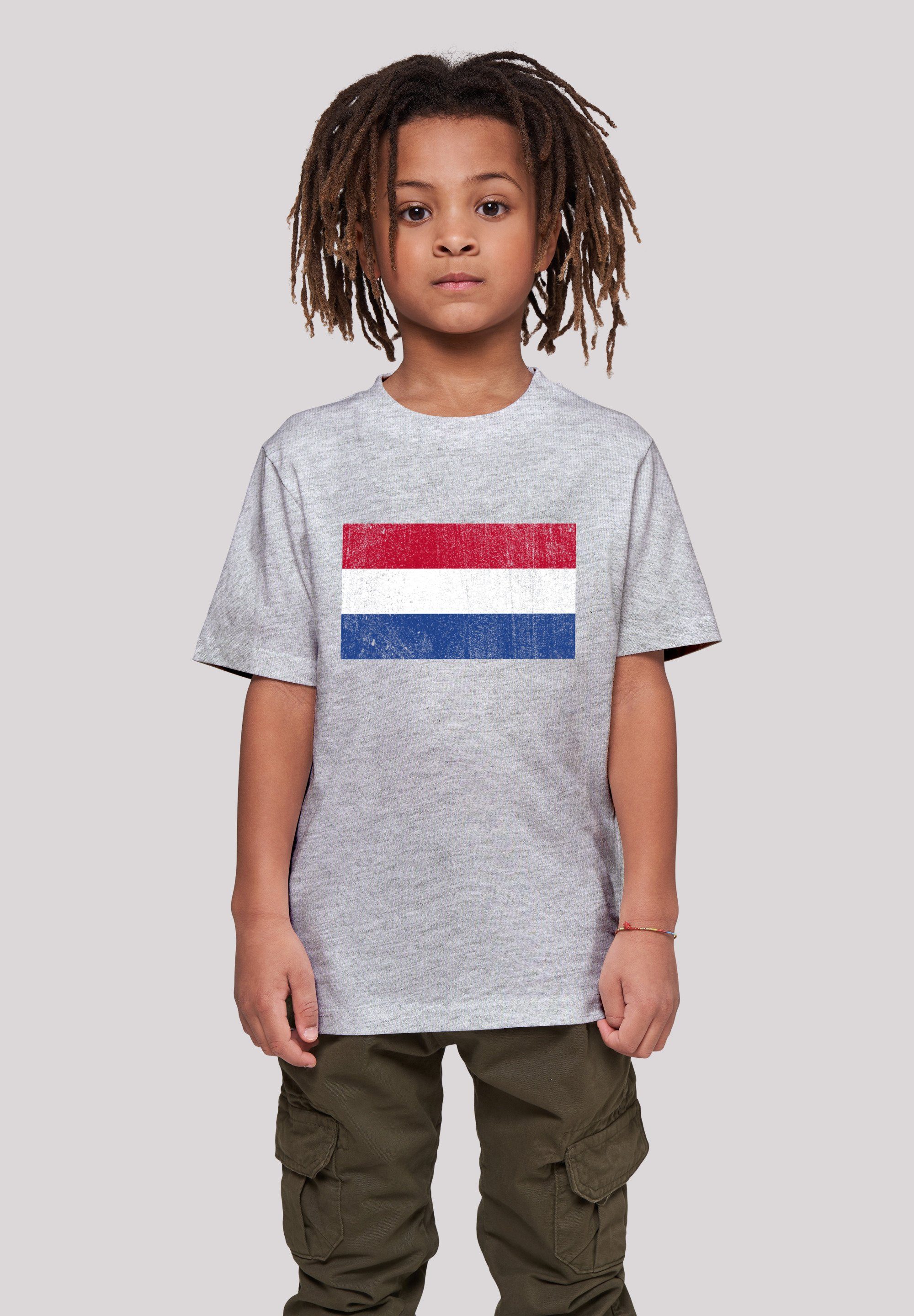 F4NT4STIC T-Shirt Netherlands NIederlande Holland Flagge distressed Print heather grey