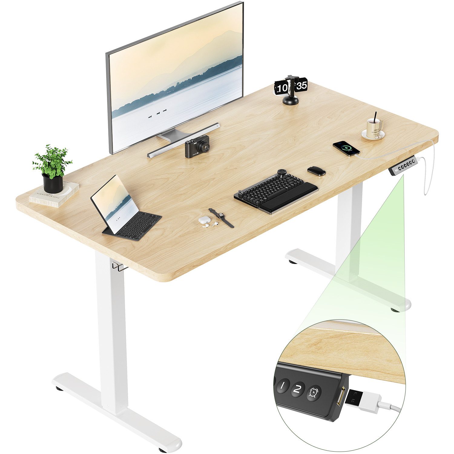 Furnicopia Schreibtisch Höhenverstellbarer mit USB-Ladefunktion und Wecker- günstig online kaufen