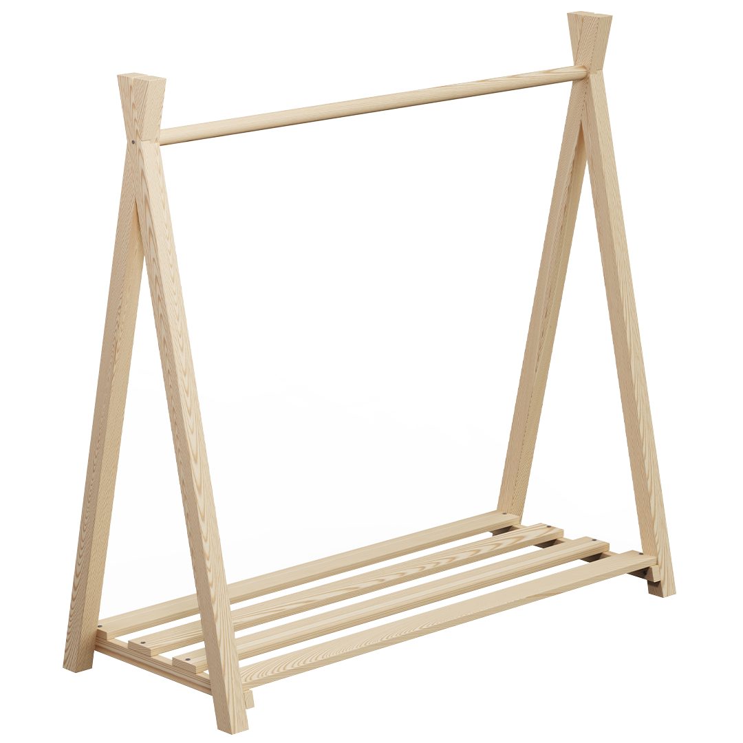 Bellabino Kleiderständer Ryck für Kinder im Tipi-Design, Kindergarderobe mit Kleiderstange & Schuhablagefläche