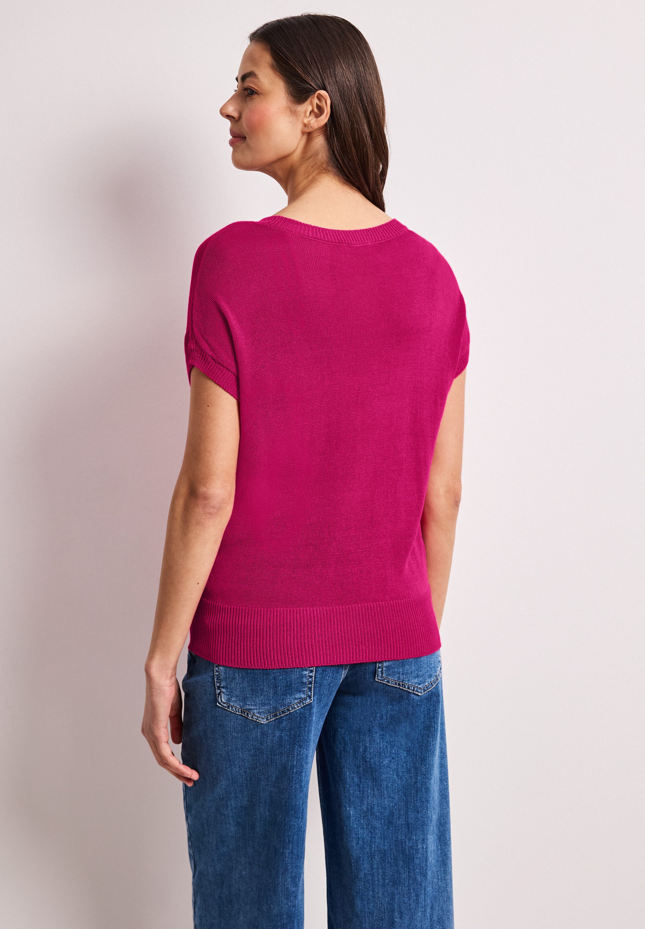 STREET ONE Kurzarmpullover mit U-Boot-Ausschnitt und aus reiner Viskose