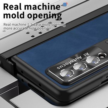 Wigento Handyhülle Für Samsung Galaxy Z Fold4 5G All-inclusive 360 Grad Napa Magnetische Handy Tasche Etuis Dunkelblau Neu