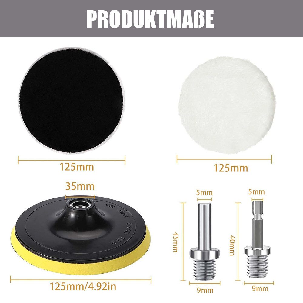 AFKSMILE Polierpad 9 Stück Polieraufsatz Winkelschleifer, 125mm Polierscheibe Polierpads, Auto Polierhaube für Exzenterschleifer Mit Klett Für Auto, Korkböden