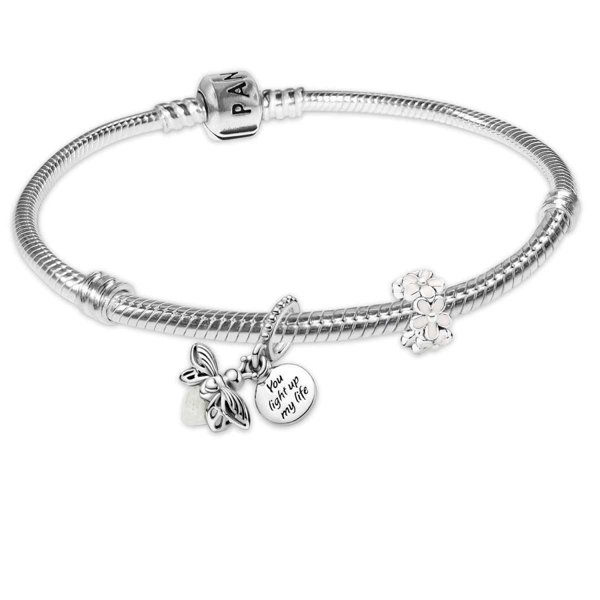 Pandora Silberarmband 68633, Damenarmband Silber Geschenk-Set Glühwürmchen und Gänseblümchen