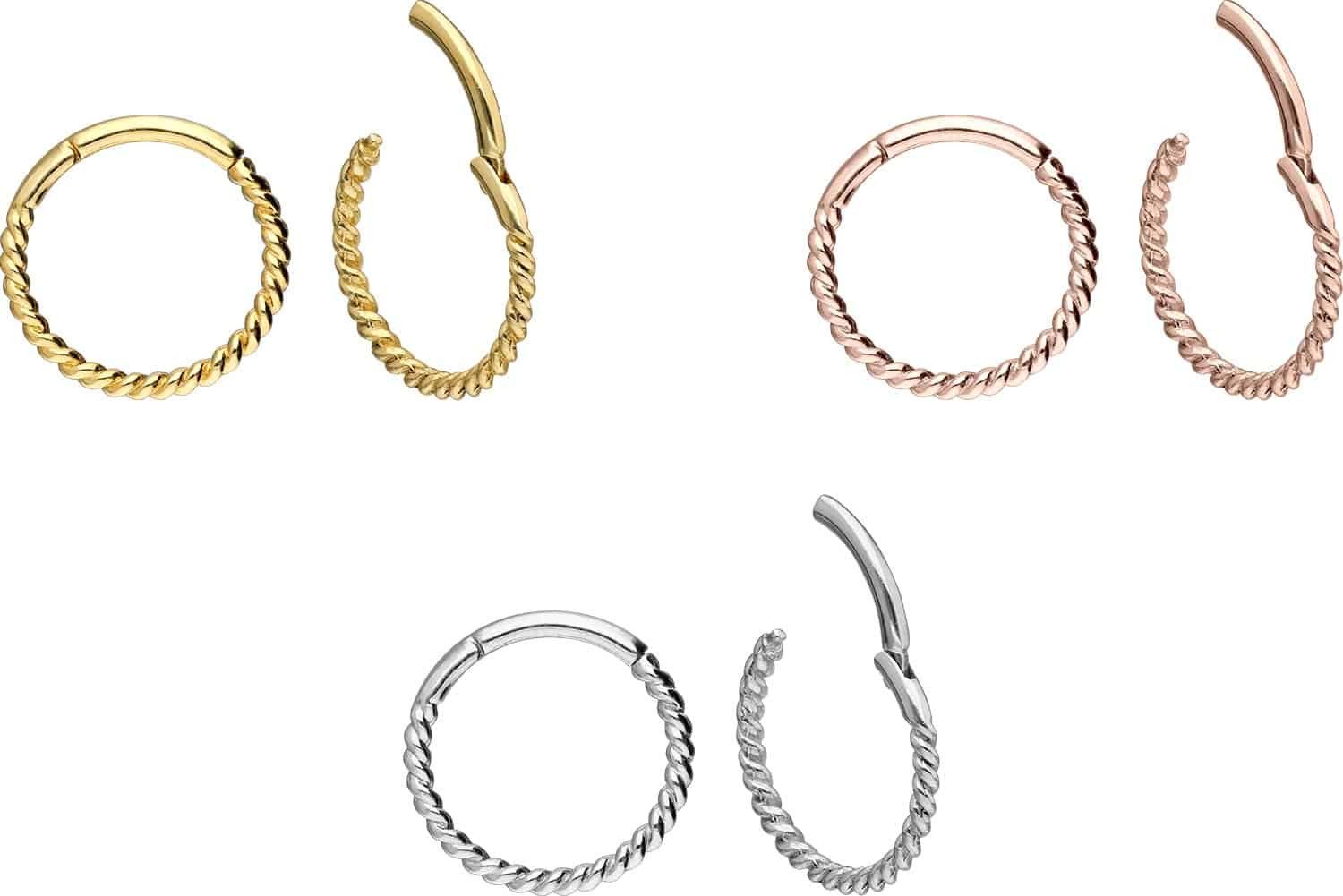 PIERCINGLINE Nasenpiercing 18 Karat Gold Segmentring Clicker GEDREHT Ohrpiercing Septum Nase (Clicker, 1-tlg), Ohrpiercing für Conch, Helix, Tragus, Daith, Lobe