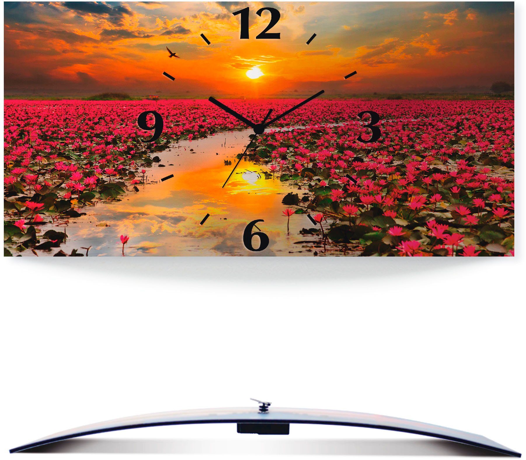 Artland Wanduhr Sonnenschein blühende Lotusblume (wahlweise mit Quarz- oder Funkuhrwerk, lautlos ohne Tickgeräusche)