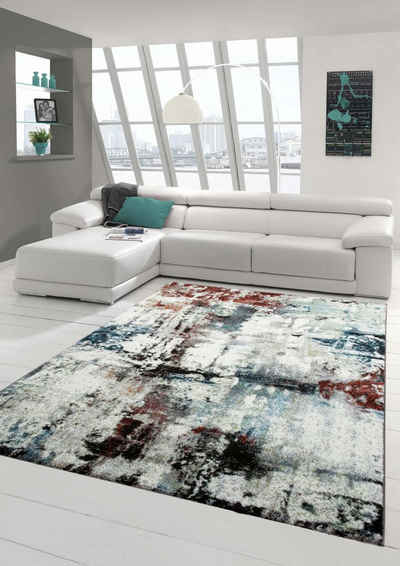 Teppich Designer Teppich Moderner Teppich Wohnzimmer Teppich Kurzflor Teppich Meliert Splash Design Türkis Creme Braun Multi, Teppich-Traum, rechteckig, Höhe: 13 mm
