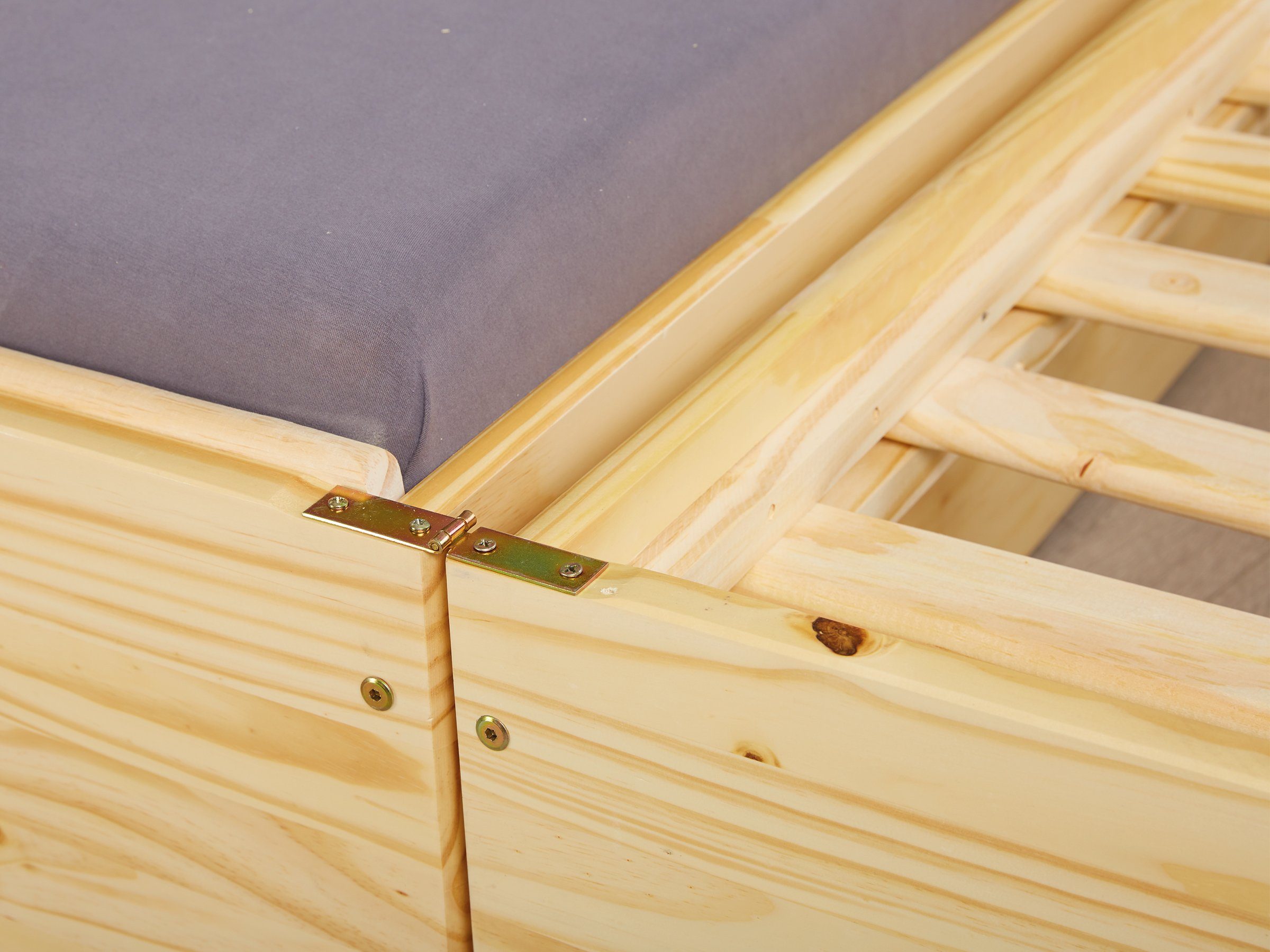 Stauraumschublade, natur Bett, Lattenrost, Inter Farben 2 Funktionsbett mit Link Lotar, mit 3in1 Massivholz, aus