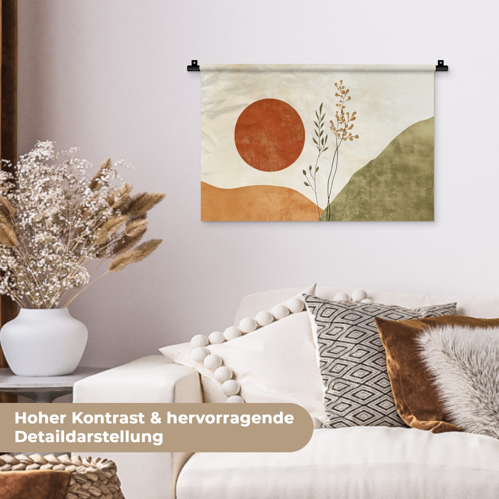 MuchoWow Wandteppich Sonne - Abstrakt - Äste - Orange, Rechteckig, Höhe: 3 mm, Wandteppich für Wohnzimmer, Schlafzimmer, 60x40 cm