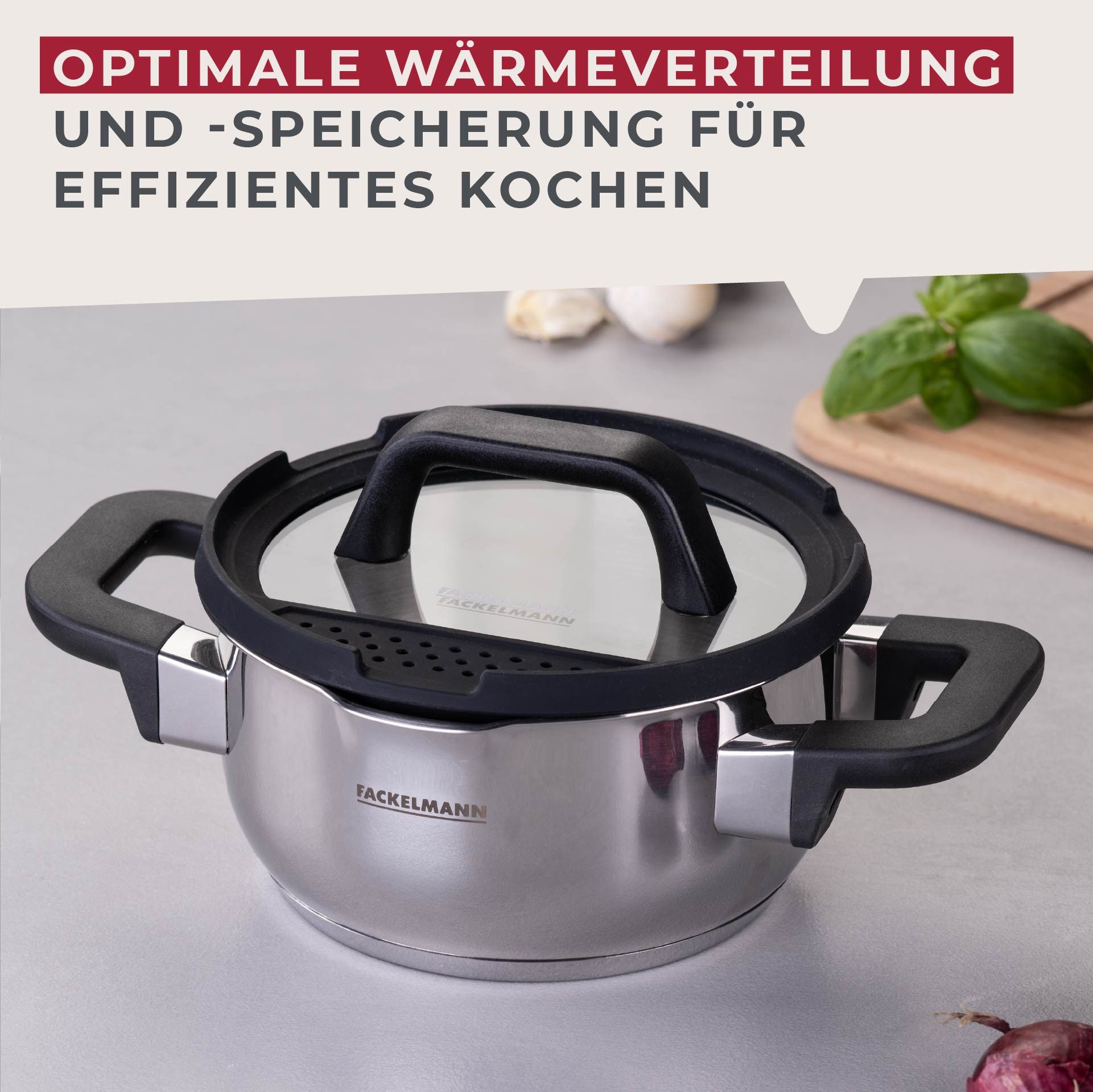 FACKELMANN Topf-Set Elmau, Edelstahl (Set, 8-tlg), Deckel mit Abgießfunktion