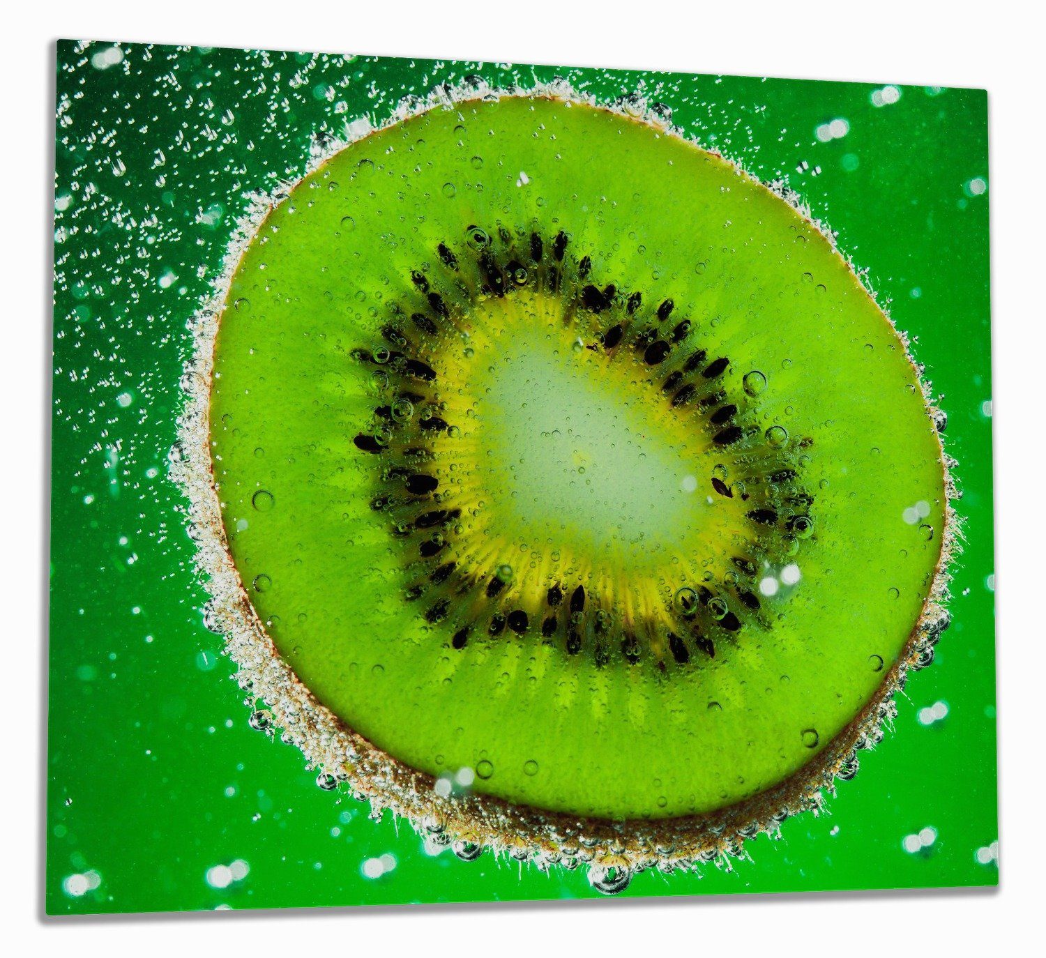 Wallario Herd-Abdeckplatte Grüne Kiwi-Scheibe im Wasser, ESG-Sicherheitsglas, (Glasplatte, 1 tlg., inkl. 5mm Noppen), verschiedene Größen