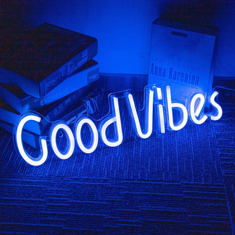 Rosnek LED Dekolicht Neon Lampe,Rose Ananas OPEN Good Vibes,Schlafzimmer Nachtlicht, Good Vibes, mit USB transparenter Acrylrückwand