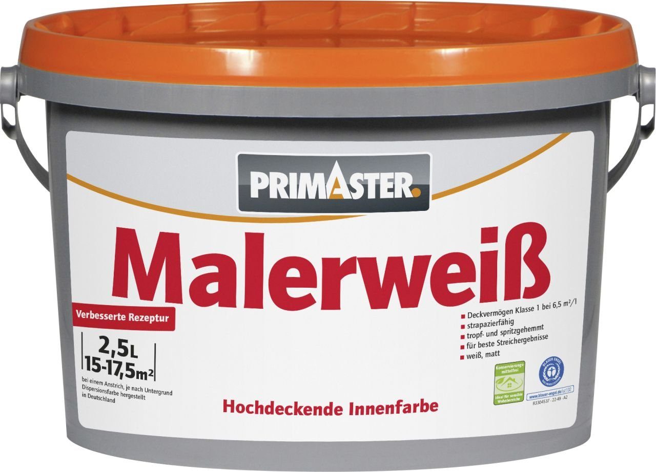Primaster Wandfarbe Primaster Malerweiß konservierungsmittelfrei 2,5 L