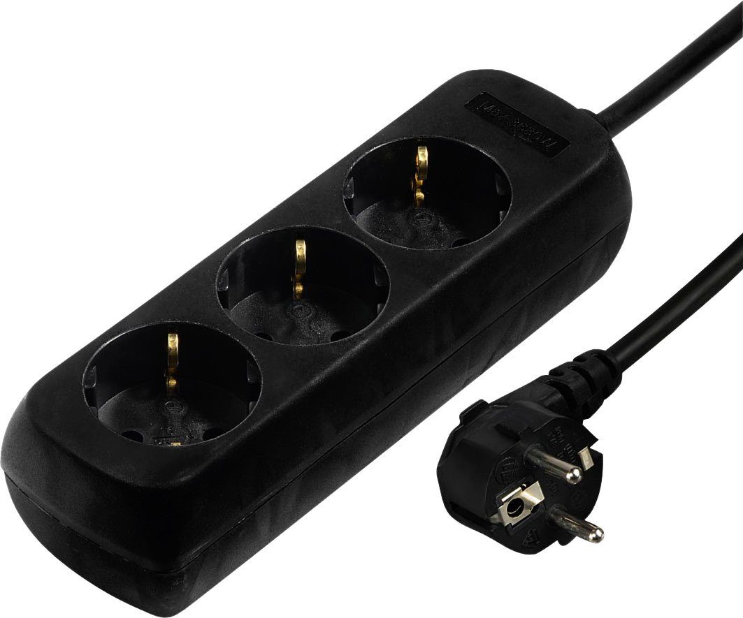 Hama Steckdosenleiste Mehrfachsteckdose 3-fach, 3m in Schwarz Steckdosenleiste 3-fach (Kabellänge 3 m)