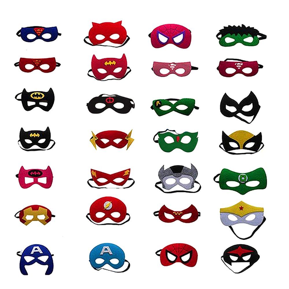 Vaxiuja Augenmaske »Superhelden Masken, Filz Superhero Cosplay Party Masken  Halbmasken mElastischen Seil für Erwachsene und Kinder Party Maskerade  Multicolor,28 Stück«, 28-tlg.