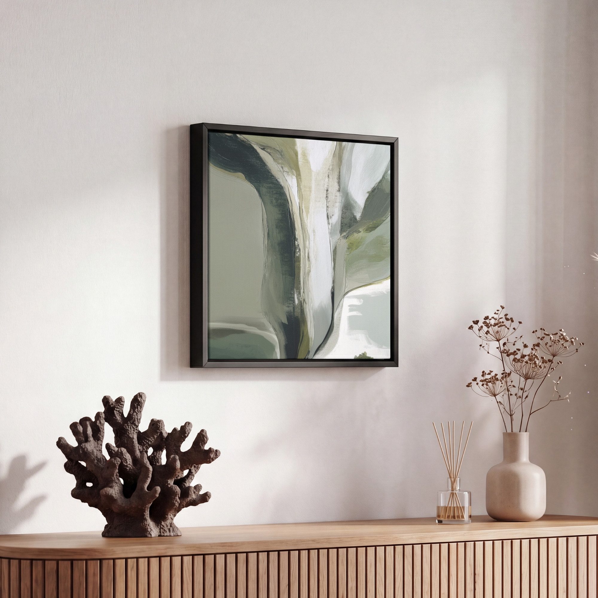 OneMillionCanvasses® Leinwandbild mit Rahmen - Natur - Abstrakt - Grün - Pinselstriche, Fotodruck (1 St), Leinwand Bilder Klein, Wand Dekoration Aesthetic 20x20 – Bild 5 von 5
