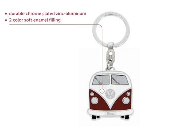 VW Collection by BRISA Schlüsselanhänger Volkswagen Schlüsselring im T1 Bulli Bus Design, emaillierter Anhänger in Rot