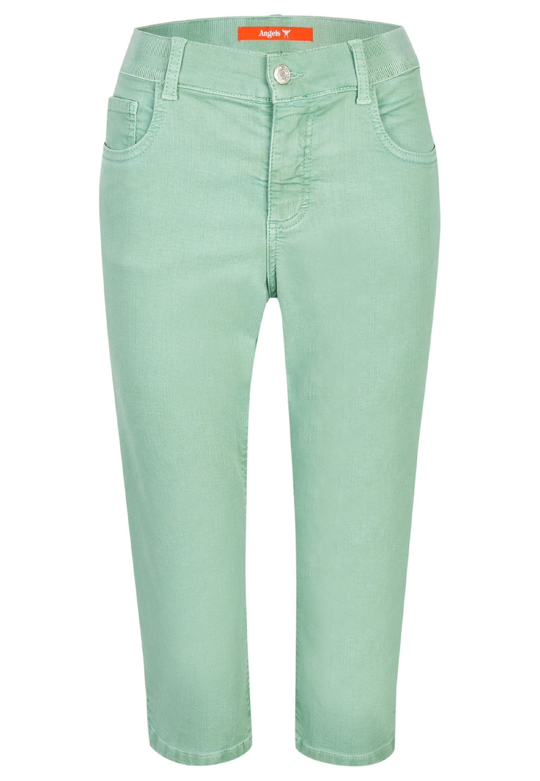 ANGELS Slim-fit-Jeans Jeans OSFA grün Denim Coloured mit Capri mit Label-Applikationen