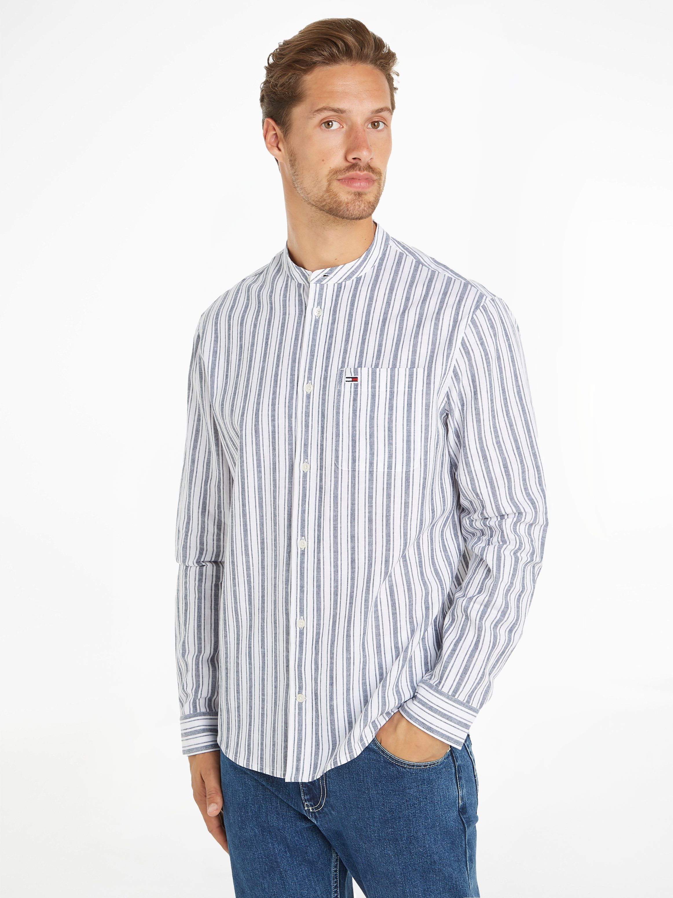 Tommy Jeans Langarmhemd TJM MAO STRIPE LINEN BLEND SHIRT