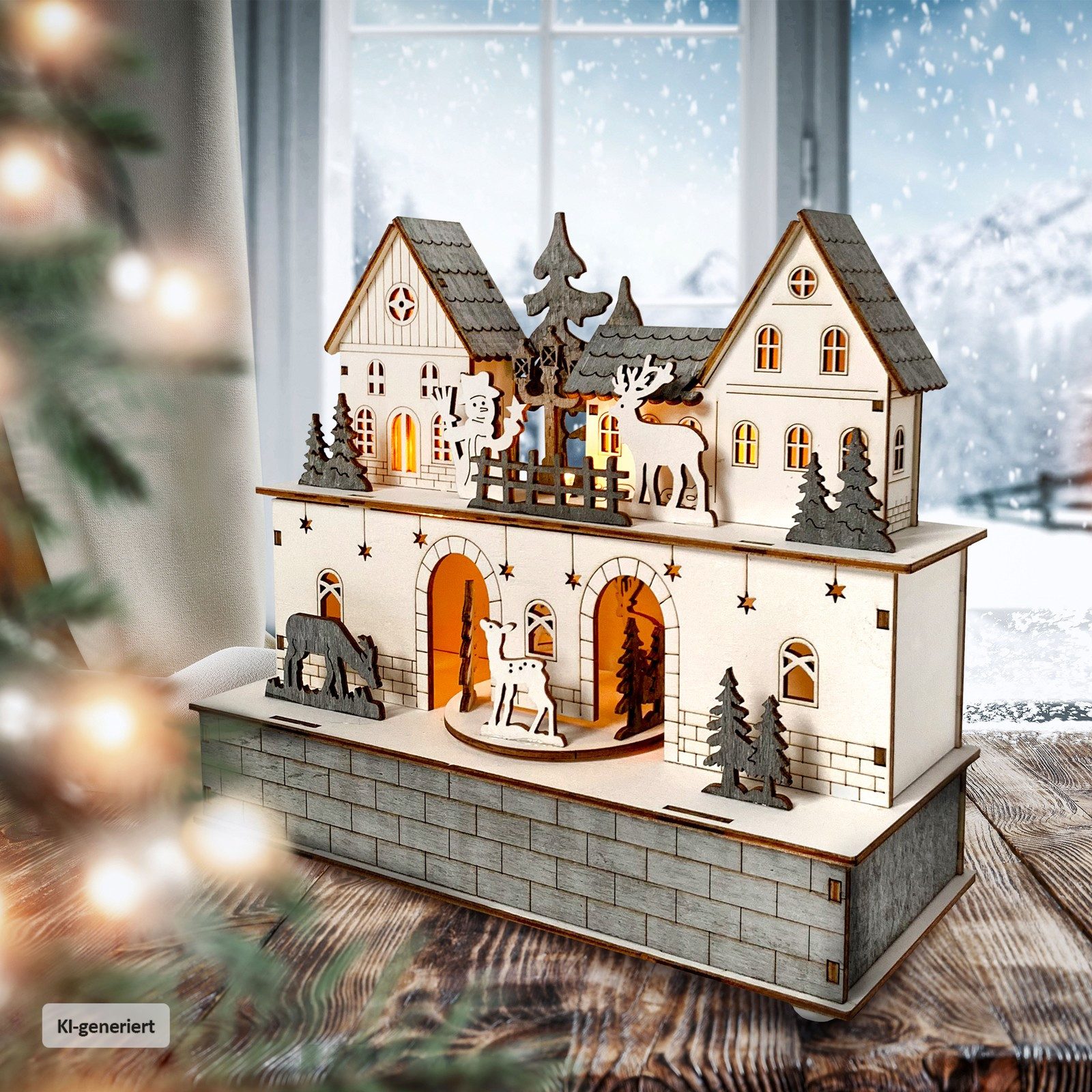 HTI-Living Weihnachtshaus Beleuchtete Weihnachtsszene, Leuchtdeko batteriebetrieben