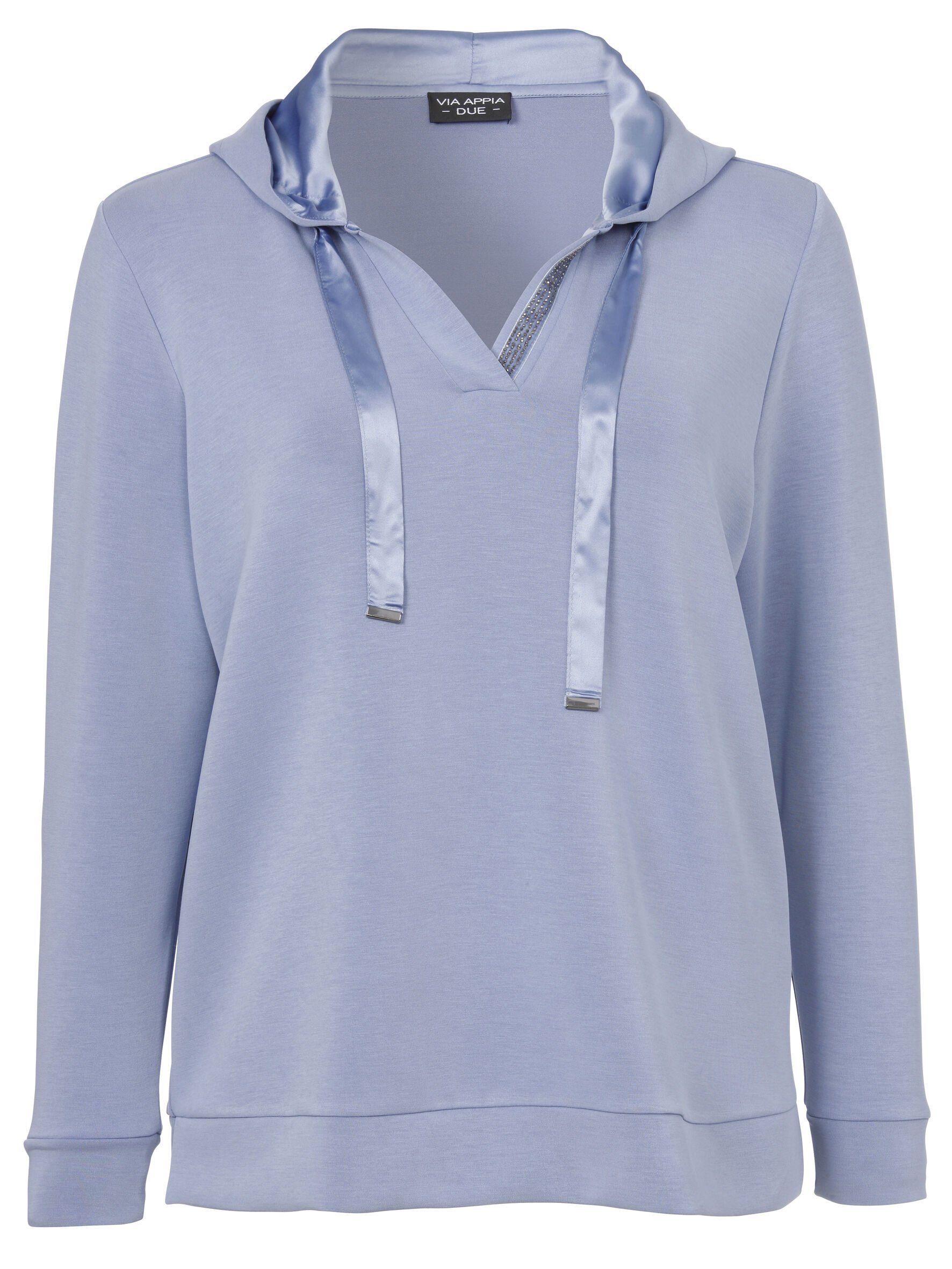 Stil Sportives hochwertigen APPIA Sweatshirt Sweatshirt in unifarbenem rauchblau Viskosemischung mit DUE VIA