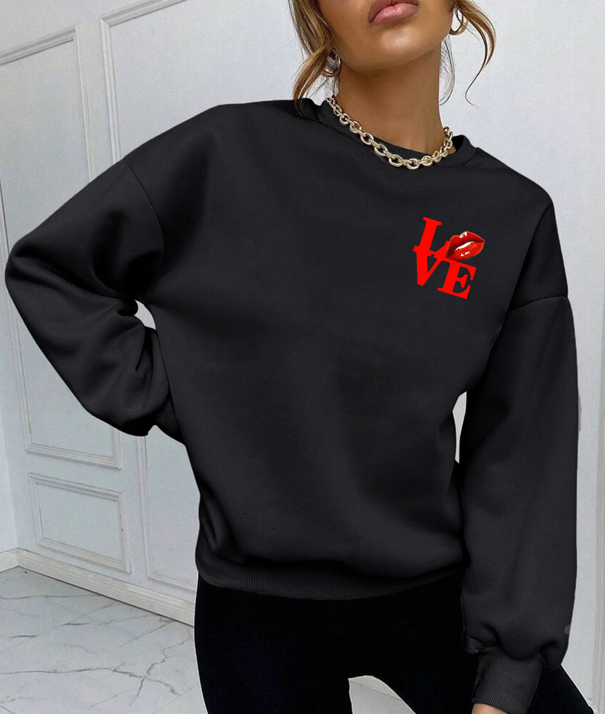 Rundhalspullover Damen Winter Pullover Oversize Love