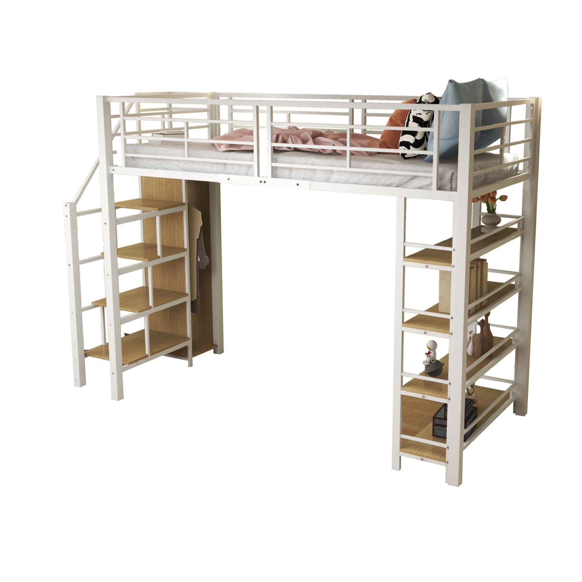 OKWISH Kinderbett Hochbett Metallbett Stauraumbett Gästebett günstig online kaufen