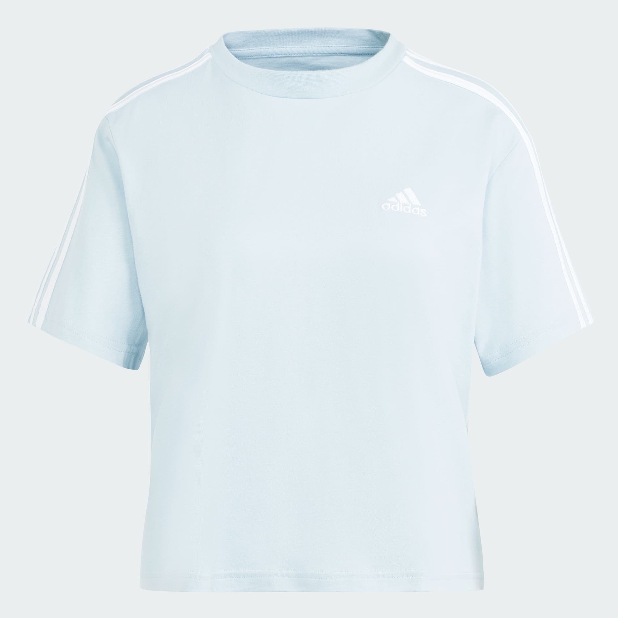 adidas Sportswear T-Shirt ESSENTIALS 3-STREIFEN Wonder Blue SINGLE CROP-TOP JERSEY