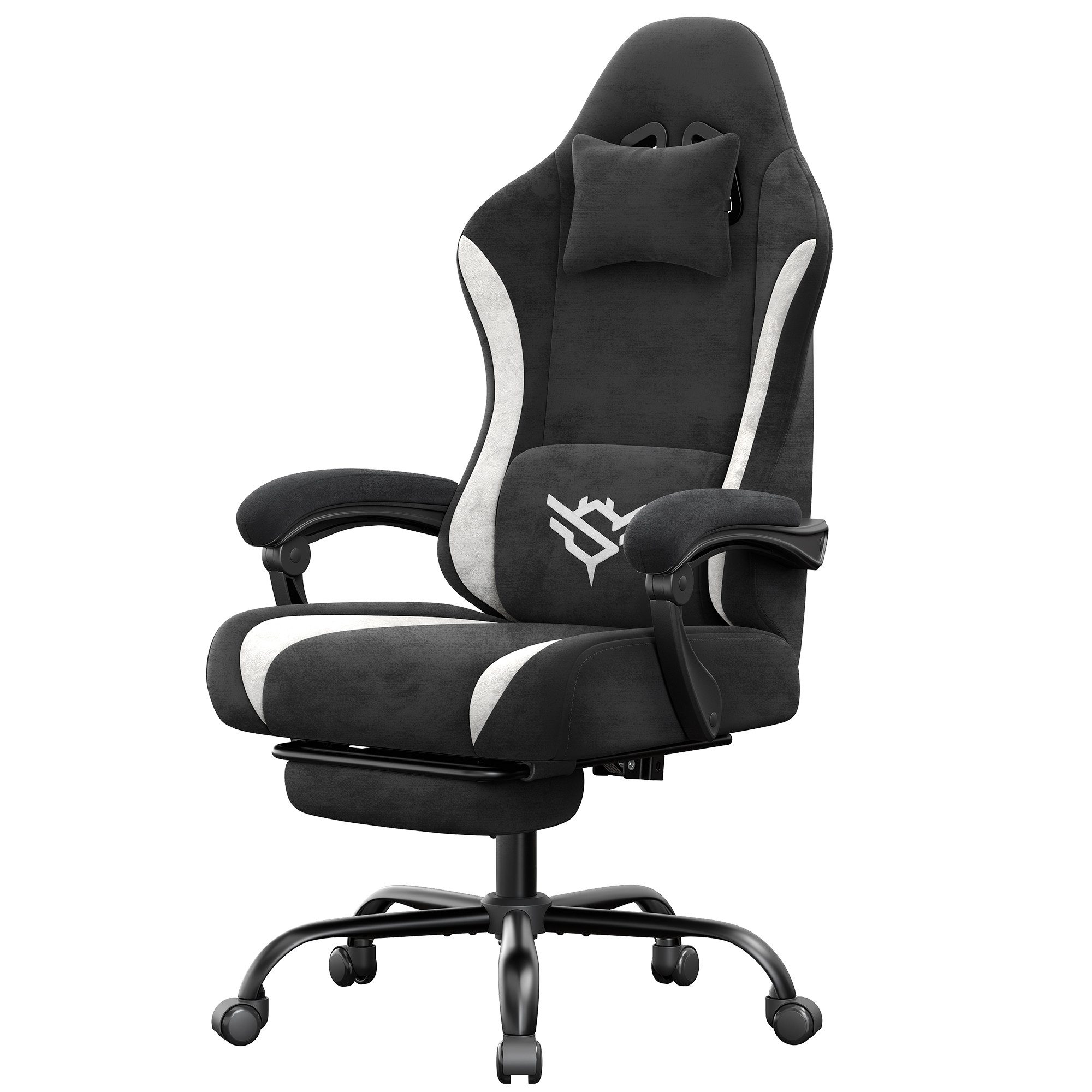 SONGMICS Gaming-Stuhl Ergonomischer Bürostuhl, mit Fußstütze und Lendenkissen, 135° Neigung, aus Polyester, 70 x 70 x 120-130 cm