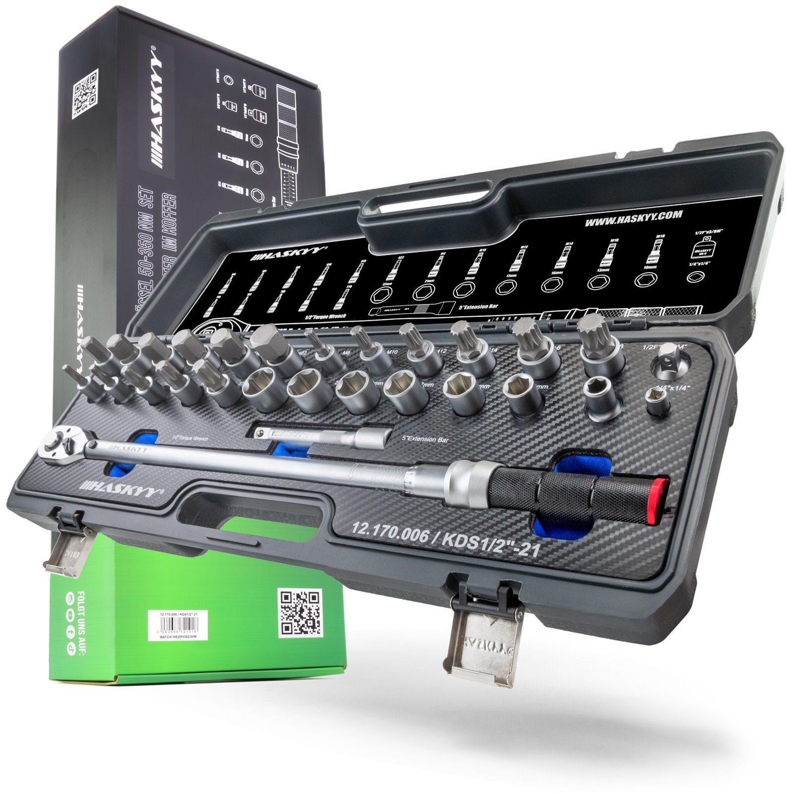 HASKYY Drehmomentschlüssel 1/2" Drehmomentschlüssel 50-350Nm Set mit ...