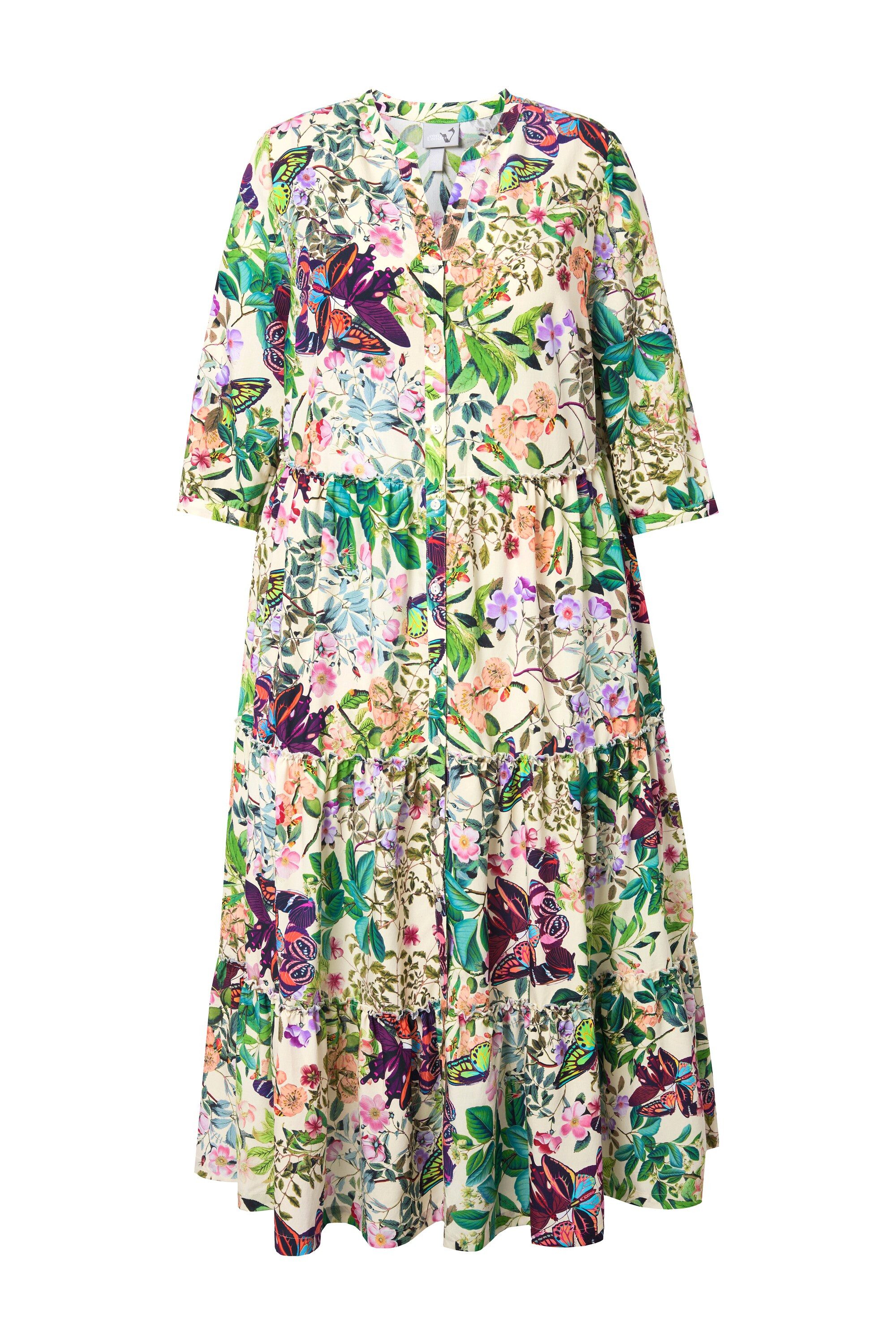 Ulla Popken Maxikleid Maxikleid Stehkragen V-Ausschnitt günstig online kaufen