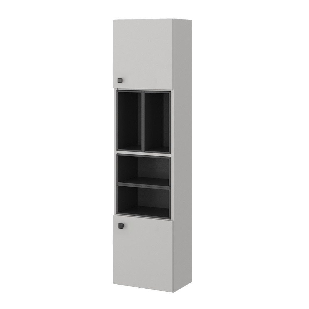 Vicco Hochschrank Gerta, Grau/Schwarz, 37.5 x 150 cm mit Tür und offenen Fächern (1-St)