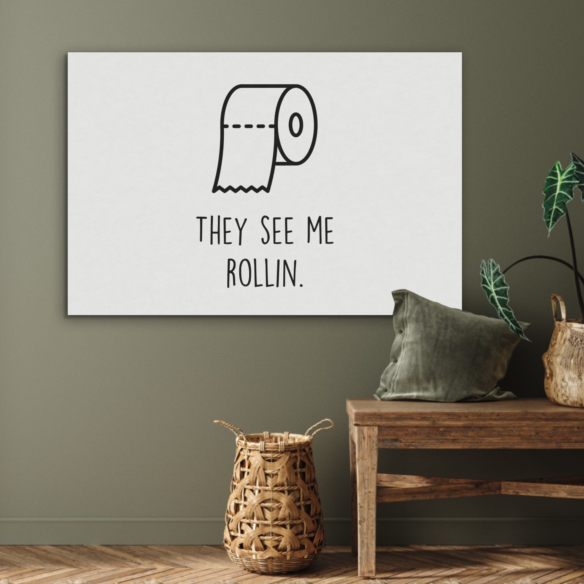 MuchoWow Gemälde Sprüche - WC-Papier - They see me rollin - Weiß - Zitat, Fotodruck (1 St), Akustikbilder Schallabsorber, Wandpaneele, Akustikpaneele 90x60 cm