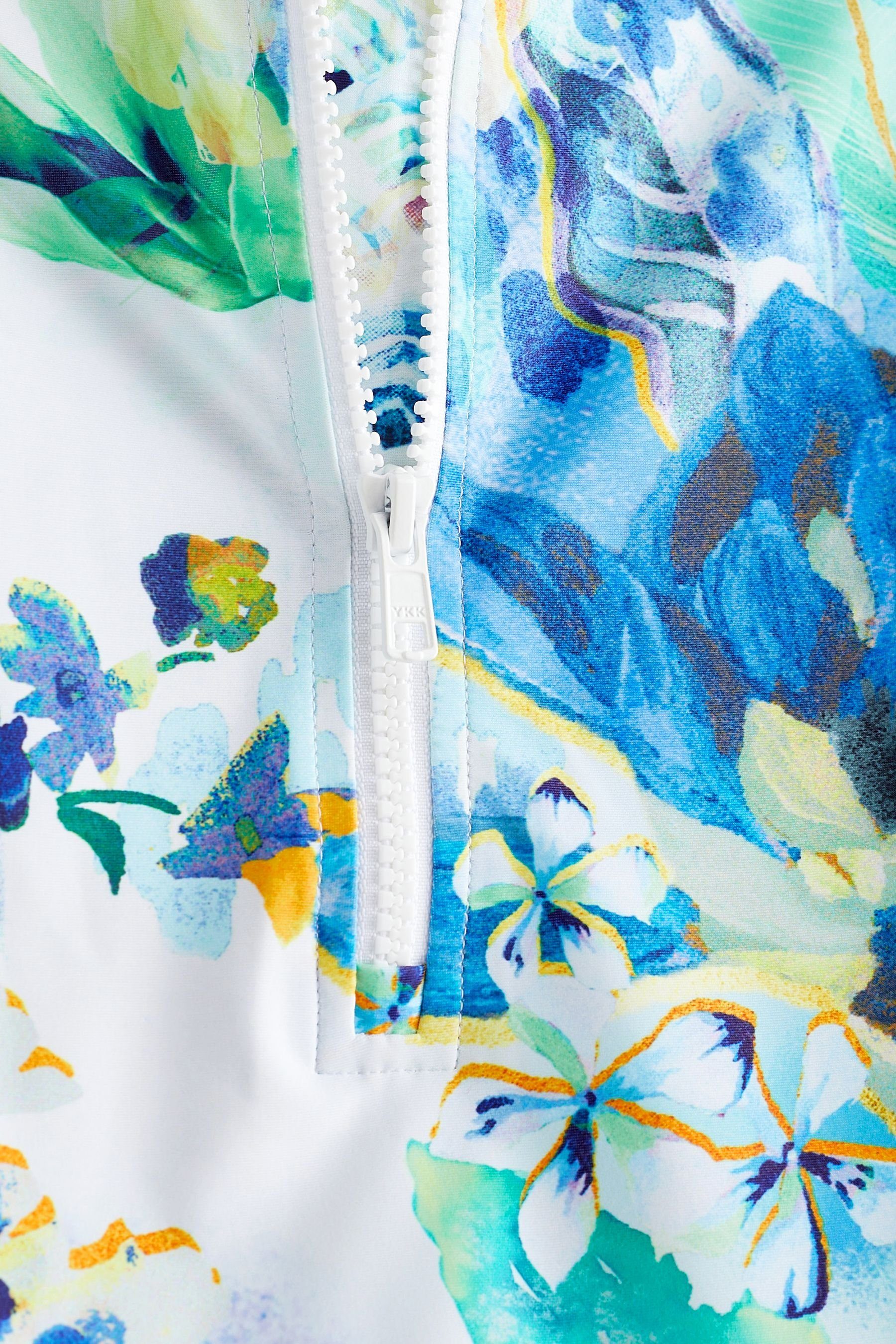 Next Floral (1-St) Blue/Ecru Badeanzug Sonnenschutz mit White Badeanzug