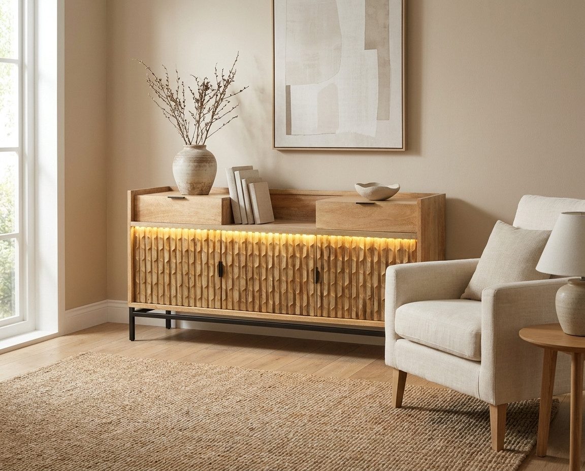 WOLF MÖBEL Sideboard (175 x 40 x 87), KEYWEST Kommode mit 3 Türen / 2 Schubladen / Licht