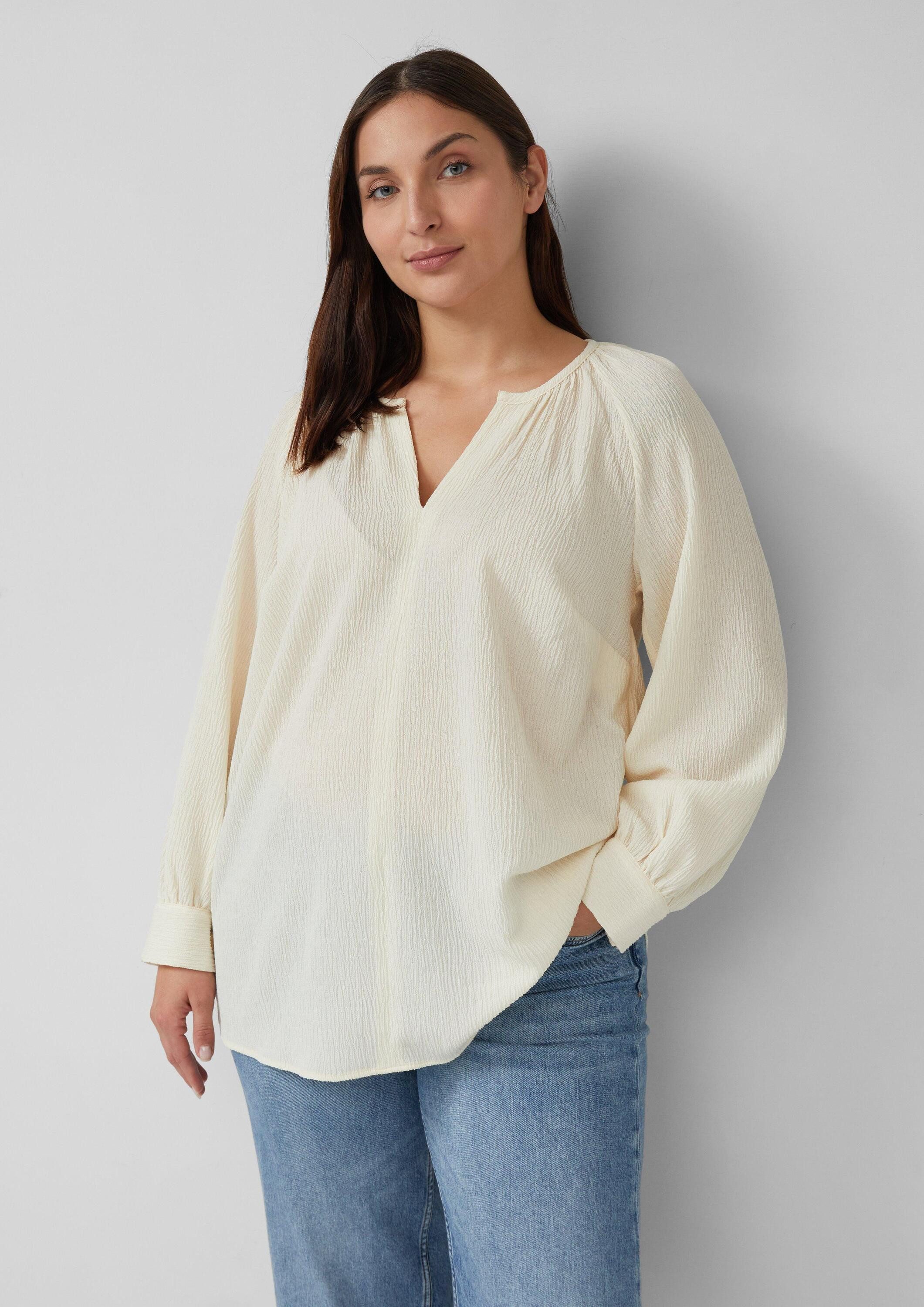 s.Oliver Langarmbluse Bluse Elastische strukturierte Bluse mit weitem Arm
