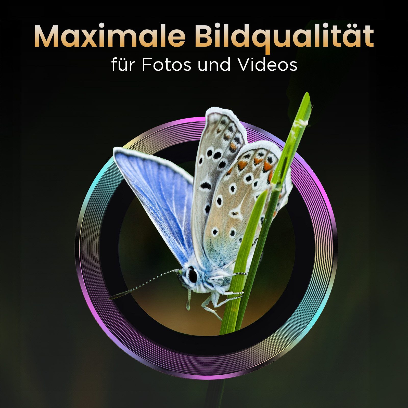 Tec-Expert Kameraschutzglas 9H Kameraglas Set in Regenbogenfarben für Apple iPhone 17 Pro Max für Apple iPhone 17 Pro Max, Linsenschutzglas Set, 1 Stück, Kameraschutz, Schutzglas, Linsenschutz, kratz- & stoßfest