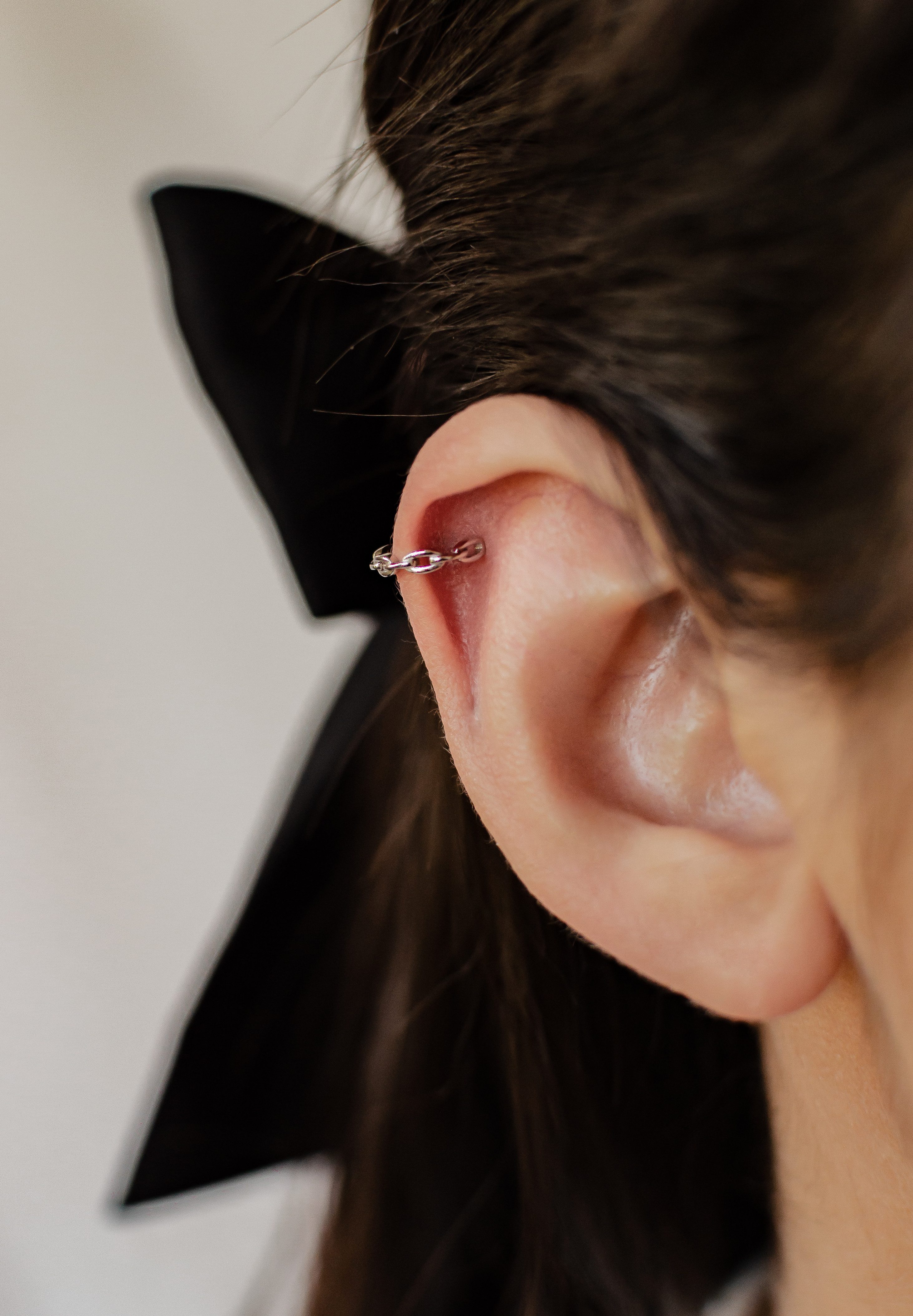 Hey Happiness Ohrklemme Fake Ohrring, offener Ohrring ohne Loch, 925 Silber Damen Ear Cuff, Kettenohrring 18K vergoldet