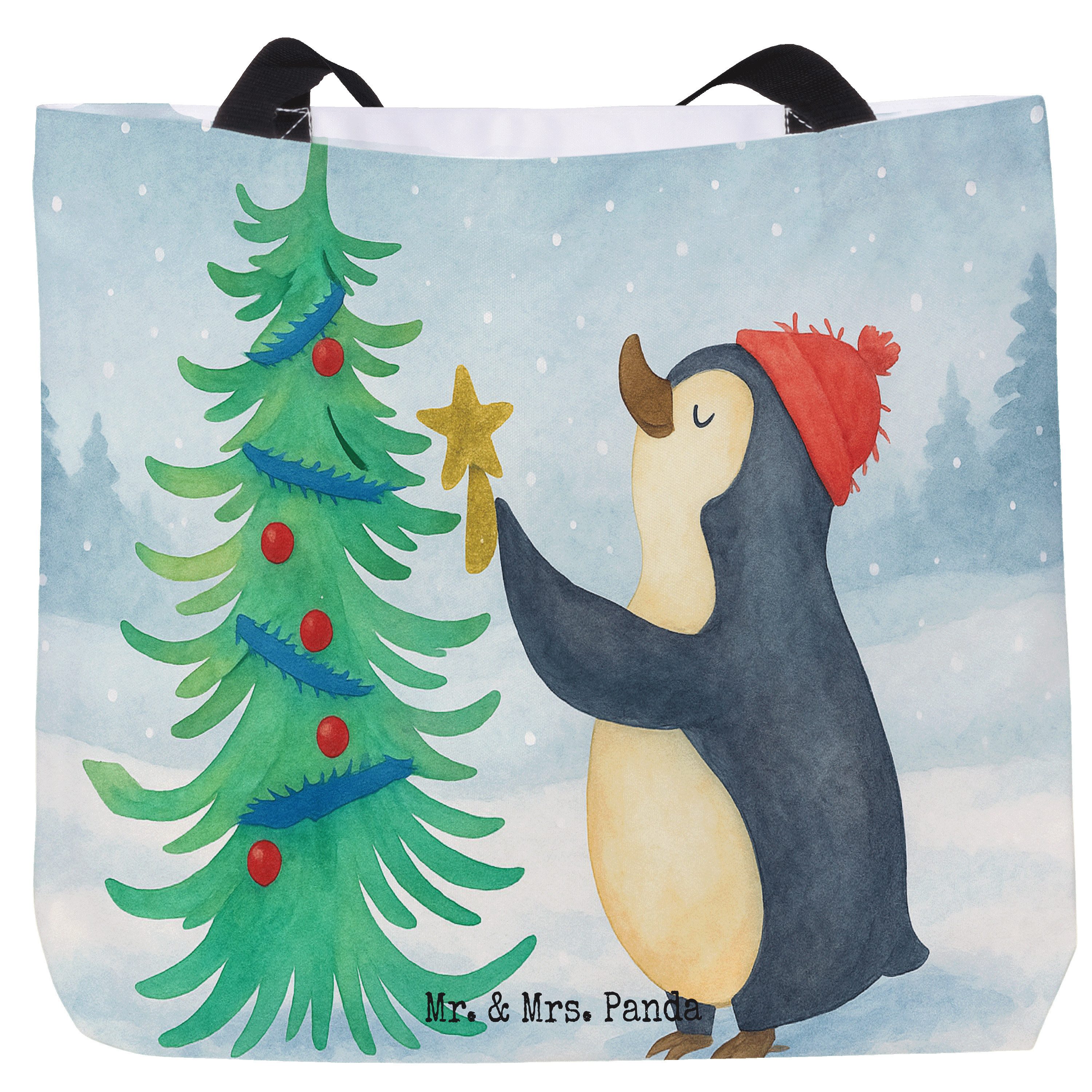 Shopper Pinguin Weihnachtsbaum Design, Tote Bag, Weiß, Strandtasche, Tasche