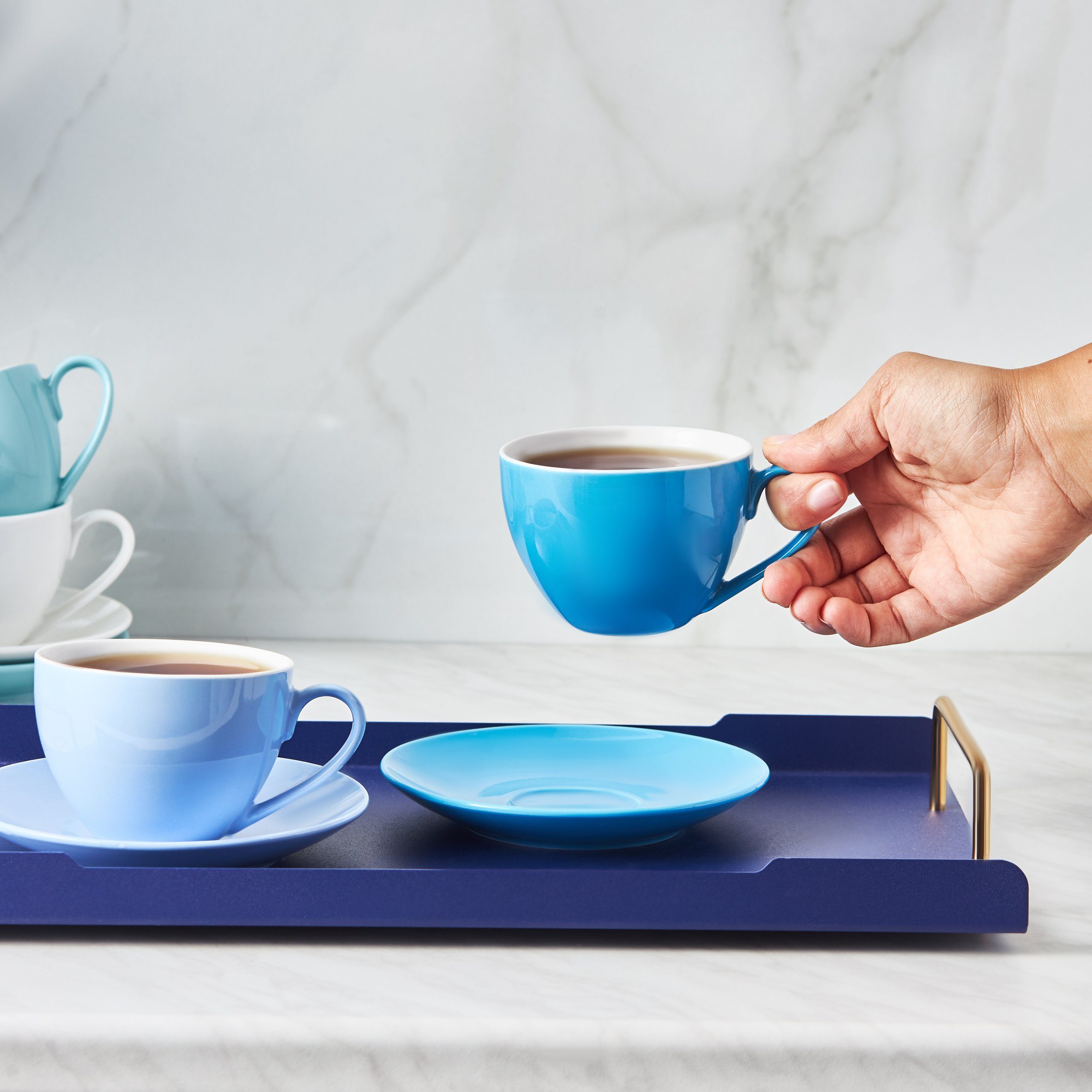 Karaca Teeservice Assorted Blau Teetasse Set für 6 Personen