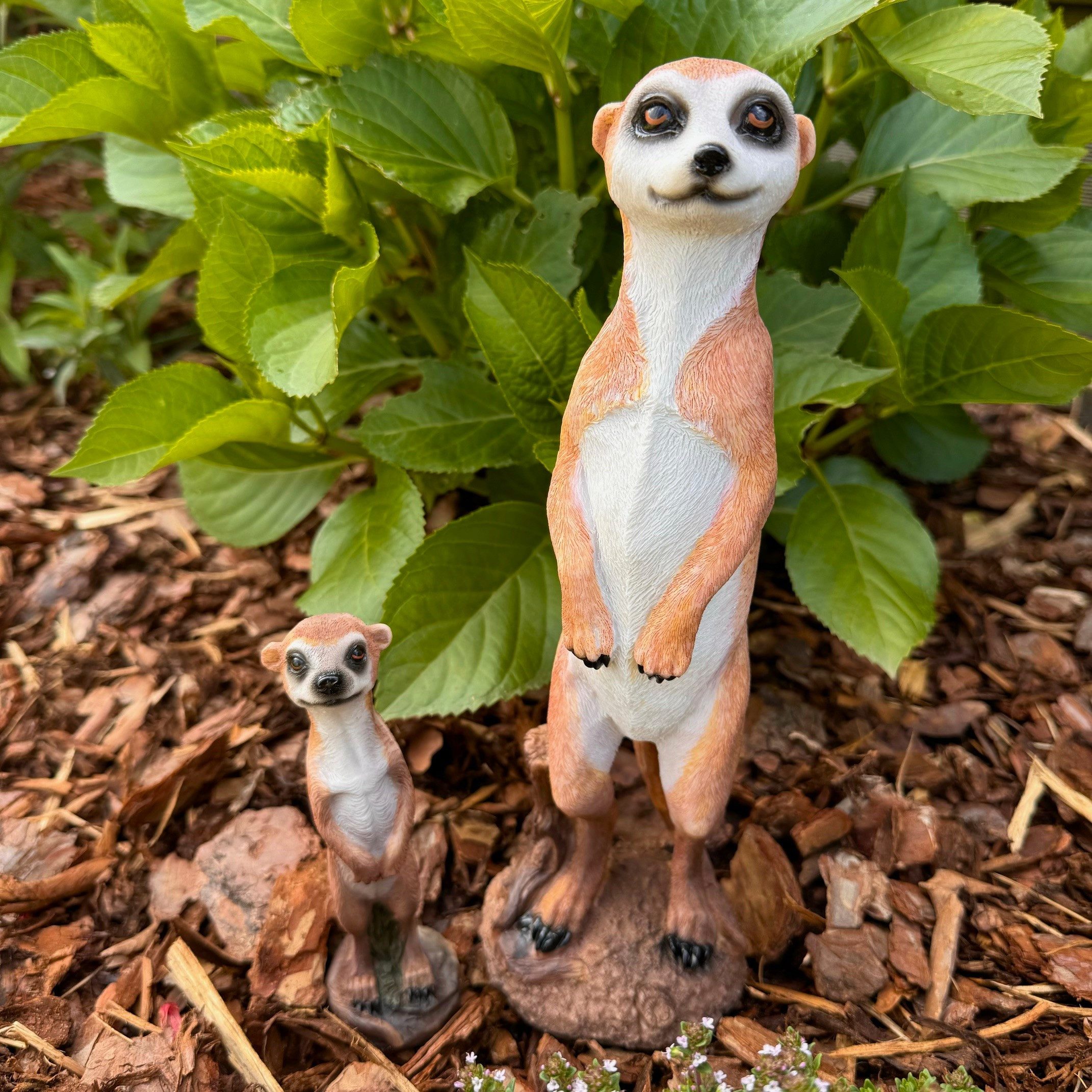 Online-Fuchs Gartenfigur Erdmännchen Deko Figuren im Set für den Garten - Wetterfest, Gartenfiguren aus Kunstharz für den Außenbereich