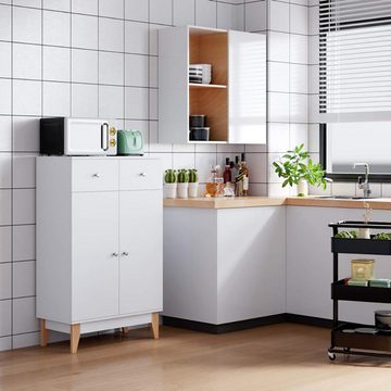 EVERY Sideboard Kommode Highboard Anrichte Küchenschrank Weiß, Breite 75 cm, 2 Schubladen, 3 Fächer, Kippschutz, 120x75x37cm