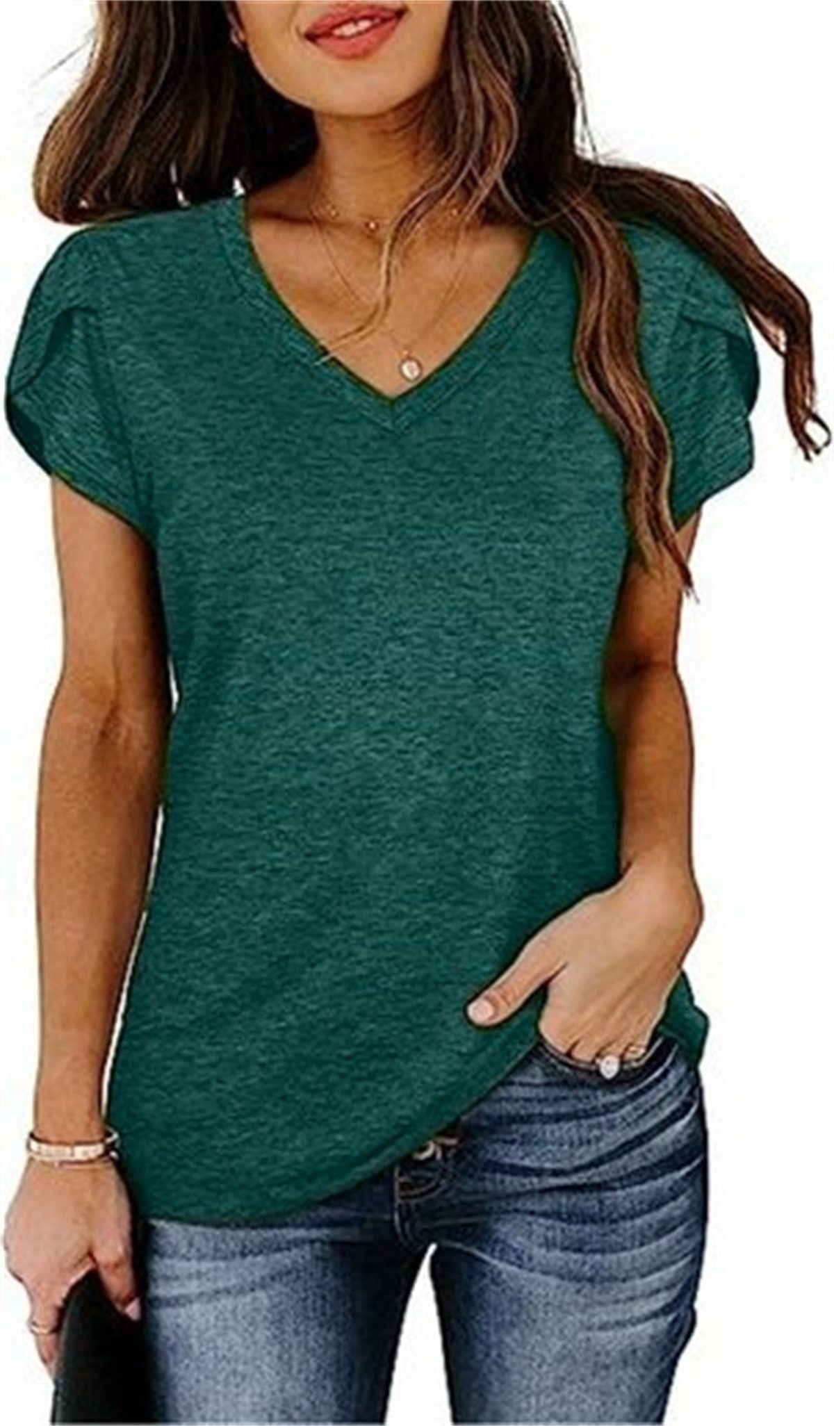 carefully selected T-Shirt Damen-T-Shirt, lockere Bluse, V-Ausschnitt,  Sommer-Tops