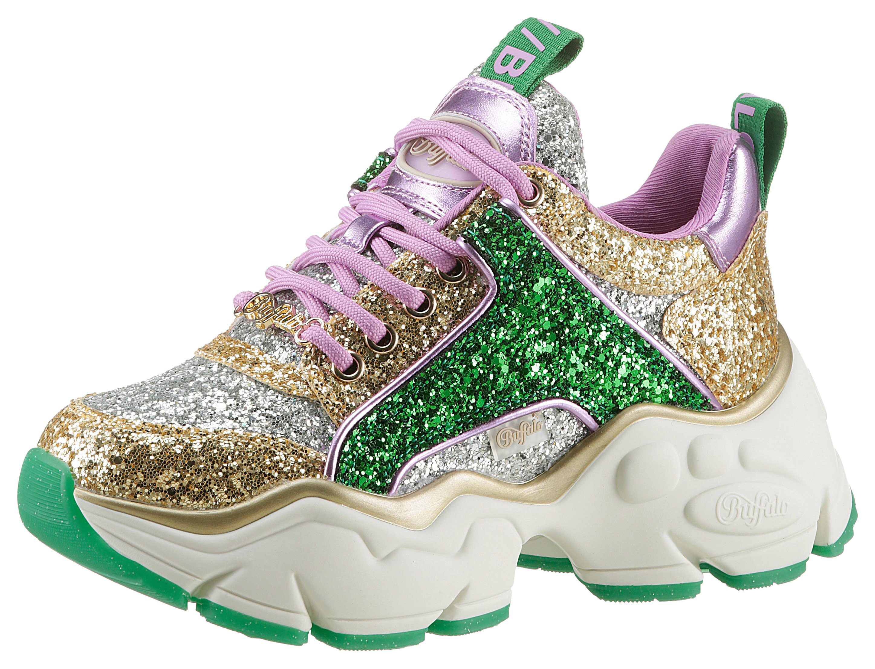 Buffalo BINARY GLAM Sneaker im trendigen Glitter-Look, Freizeitschuh, Halbschuh, Schnürschuh