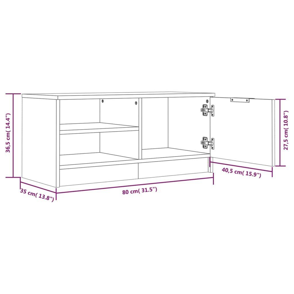 vidaXL TV-Schrank Hochglanz-Weiß TV-Schrank (1-St) 80x35x36,5 Holzwerkstoff cm