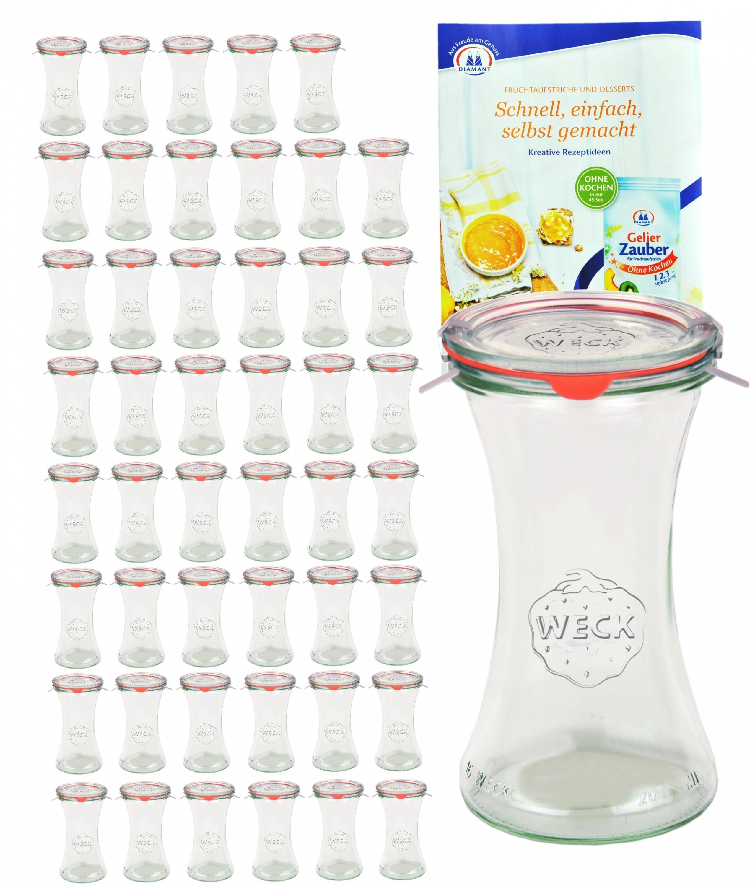 MamboCat Einmachglas 48er Set Weck Gläser 200ml Delikatessenglas Deckel Einkochring Klammer, Glas