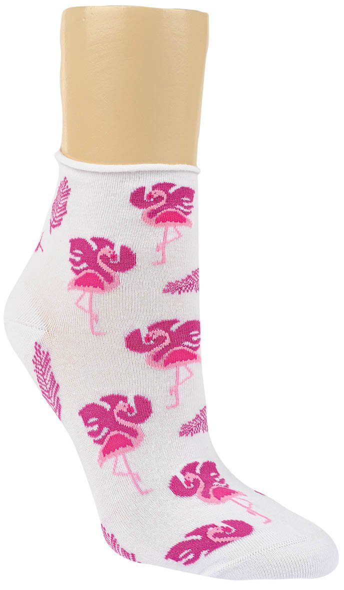 RS Harmony Kurzsocken Baumwolle Flamingo und verstärkt Baumwollsocken (6 Paar) Spitze Motivsocken Motiv Strümpfe Ferse
