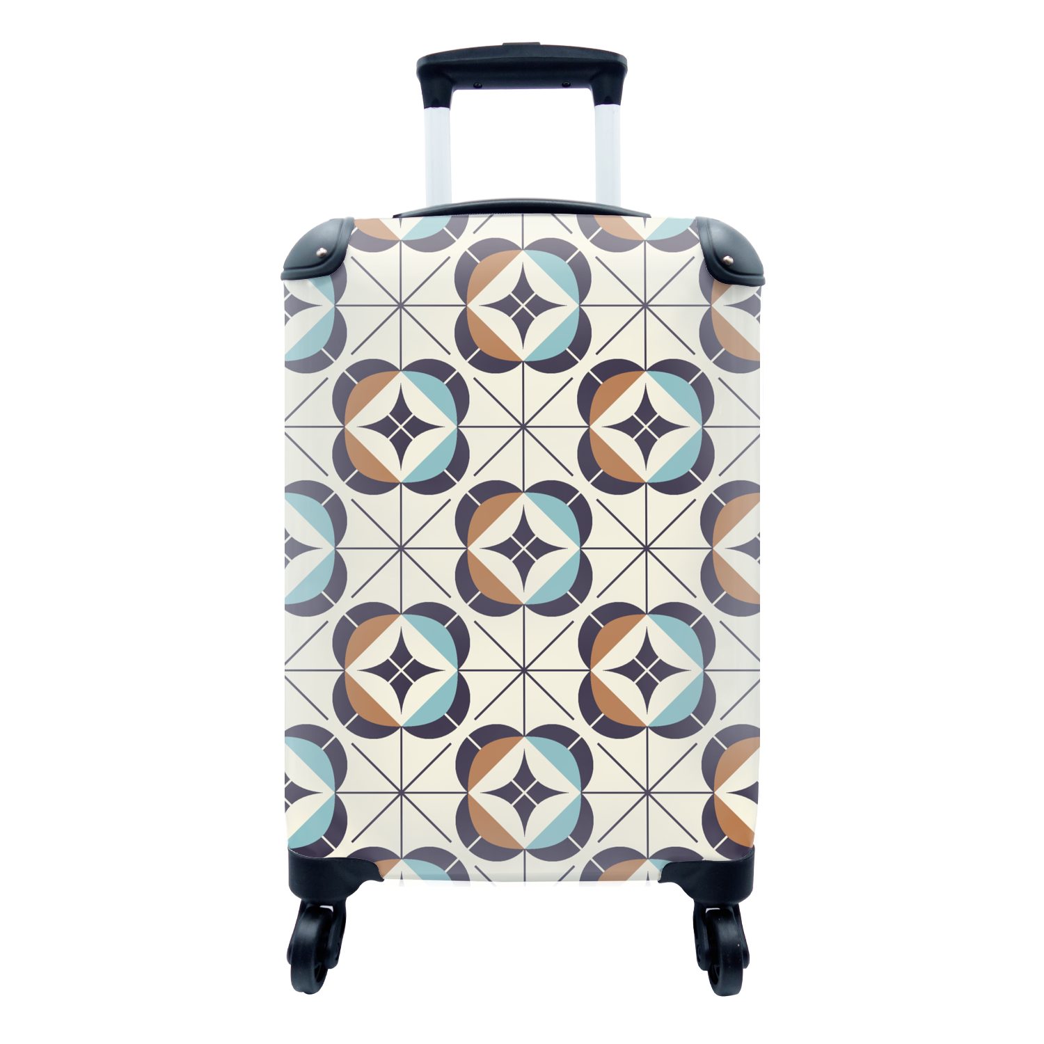 MuchoWow Handgepäckkoffer Retro - Design - Geometrie, 4 Rollen, Reisetasche mit rollen, Handgepäck für Ferien, Trolley, Reisekoffer